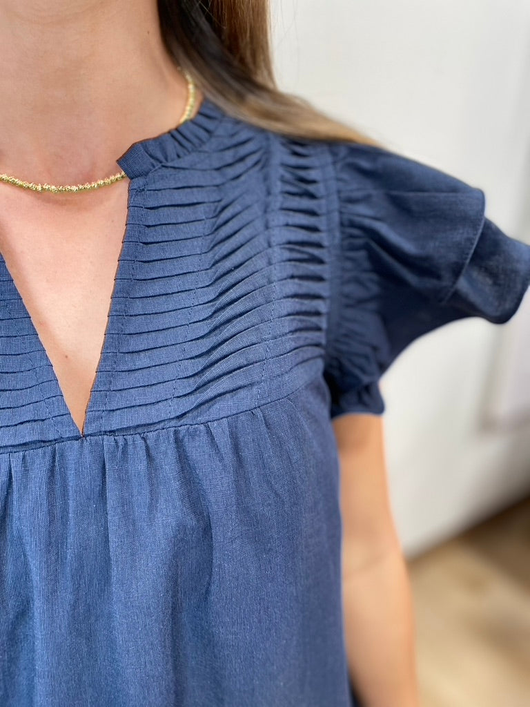 Ocean Night Pintuck Detail Dress Navy