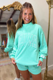 Lulu Mac Stitch Mockneck Terrycloth Top Seafoam