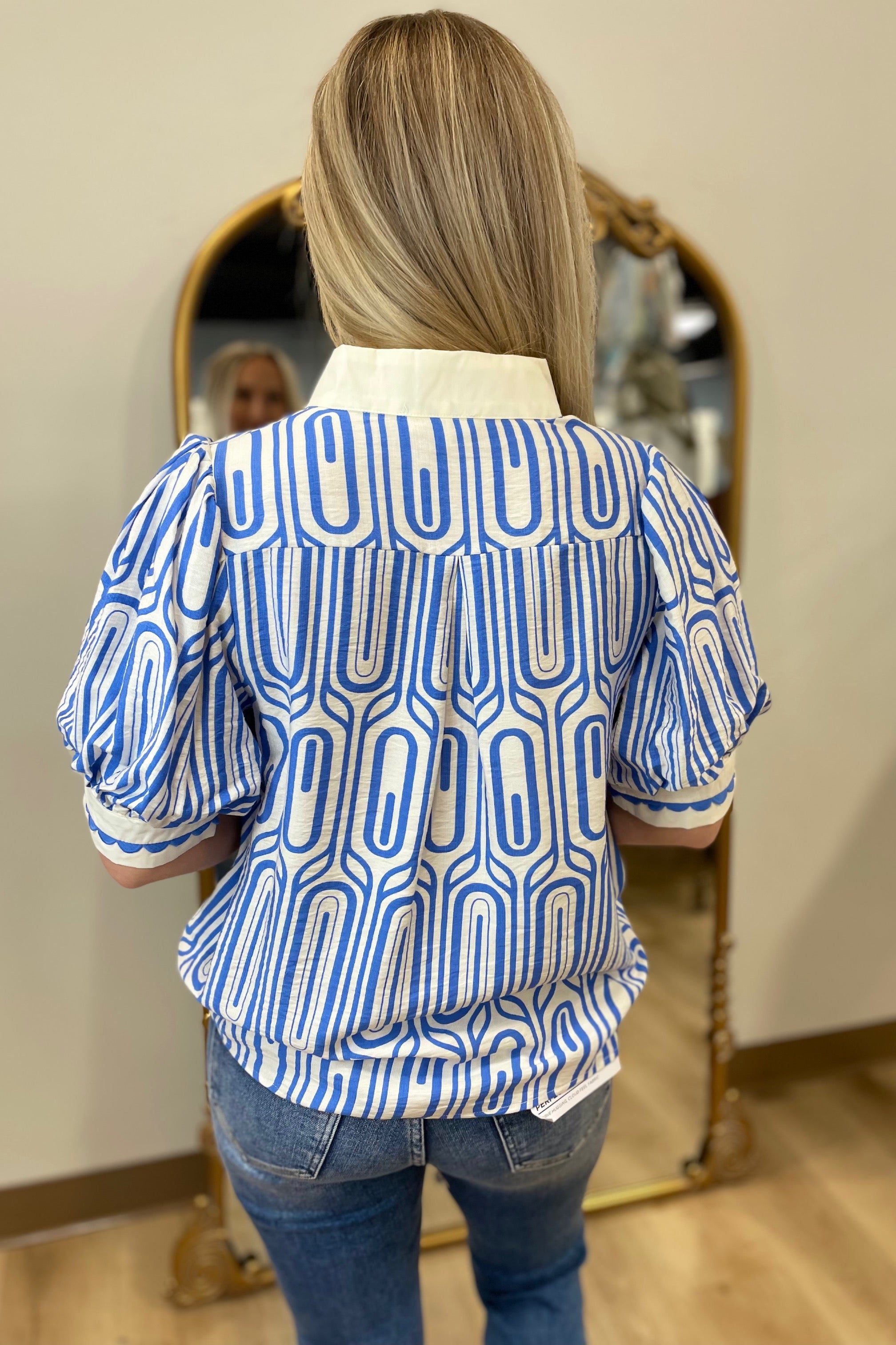 Art Deco Dream Print Top Blue