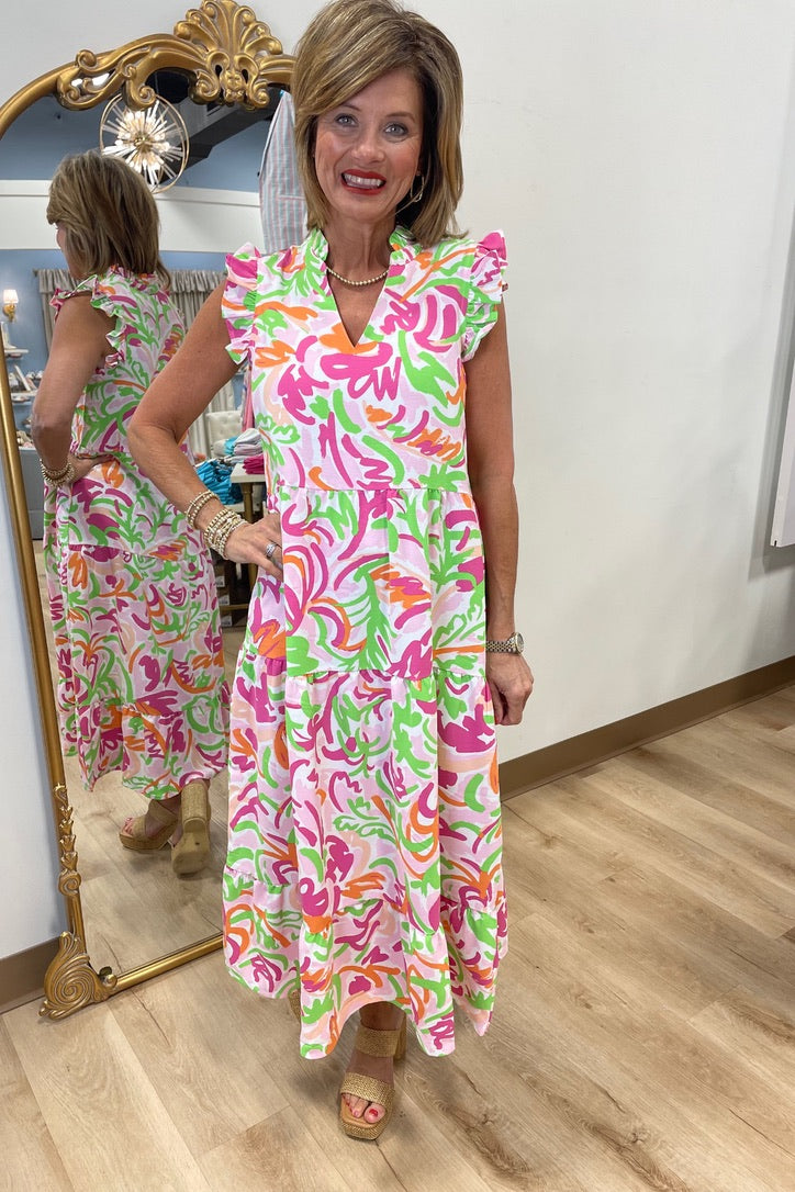Mud Pie Adair Tiered Maxi Dress Pink