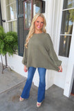 Unbe-leaf-able Oversized Front Pocket Sweater Top Olive