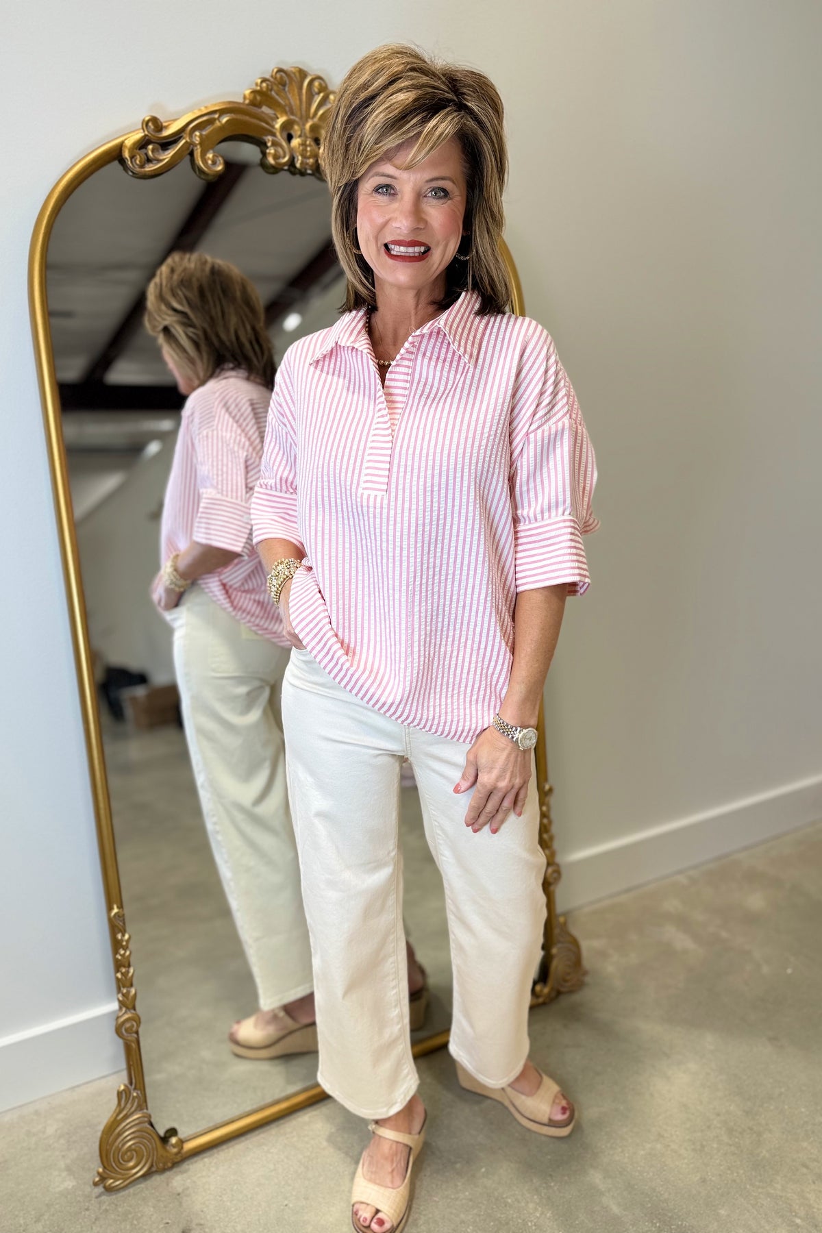 Easy Breezy Striped Blouse Pink