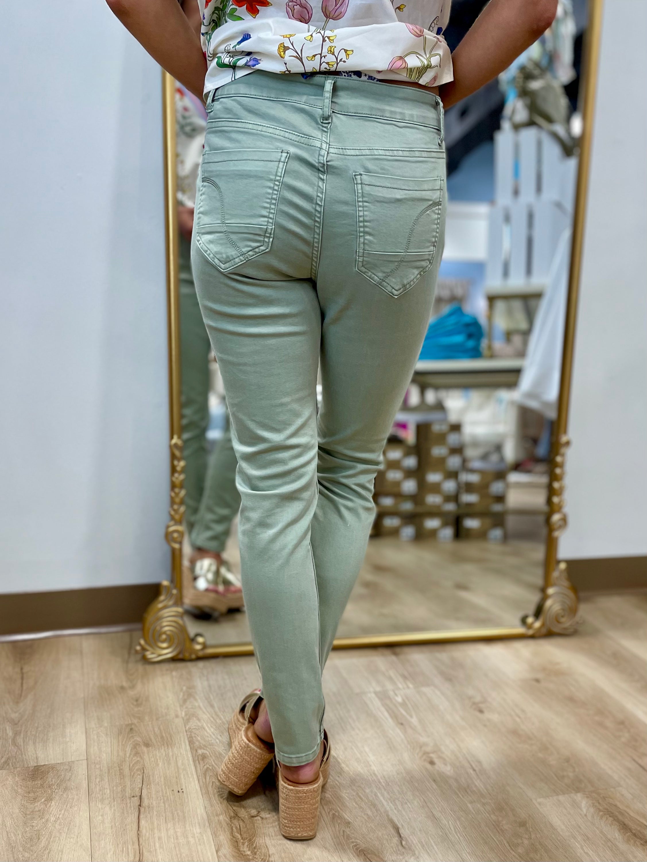 Tempo Paris Olive Floral Reversible Pants