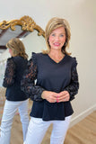 Joh Rhonda Top w Mesh Swirls Black