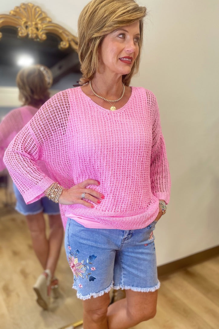 Charlie B Fishnet Top Begonia