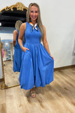 Sarah Smocked Bubble Hem Dress Cobalt