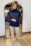 Charlie B Stripe Mock Neck Sweater Navy
