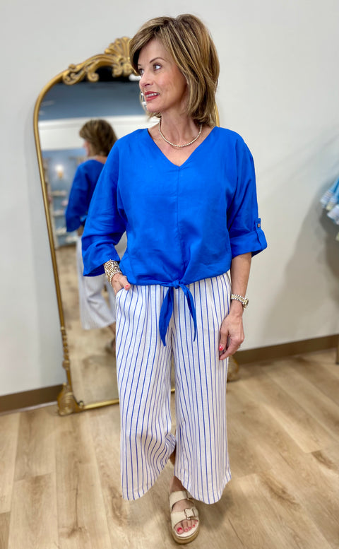 Charlie B Tie Front V Neck Top Coastal