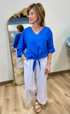 Charlie B Tie Front V Neck Top Coastal