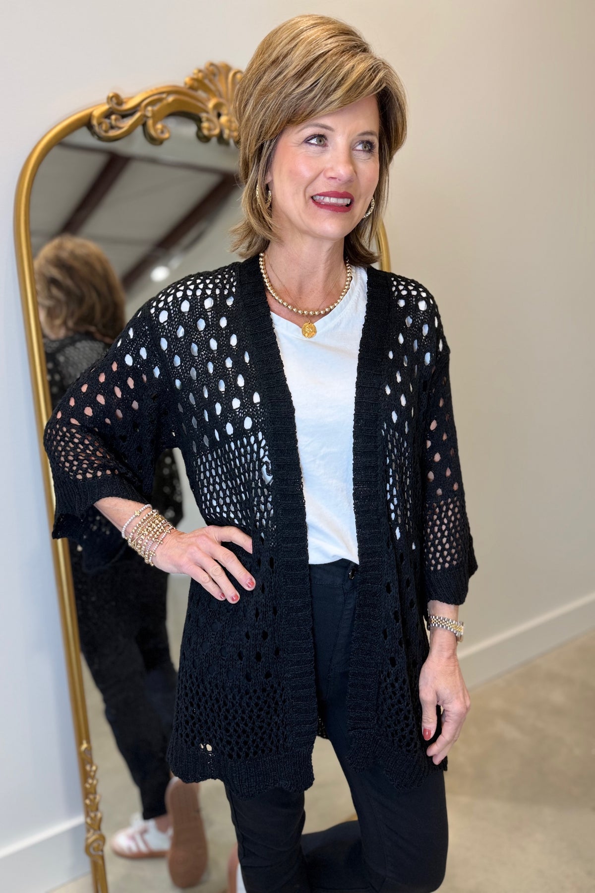 Mudpie Jeanie Crochet Cardigan Black One Size