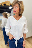 Charlie B Tie Front V Neck Top White