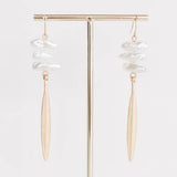 Leslie Curtis Birdie Pearl Stack Gold Feather Drop Earrings
