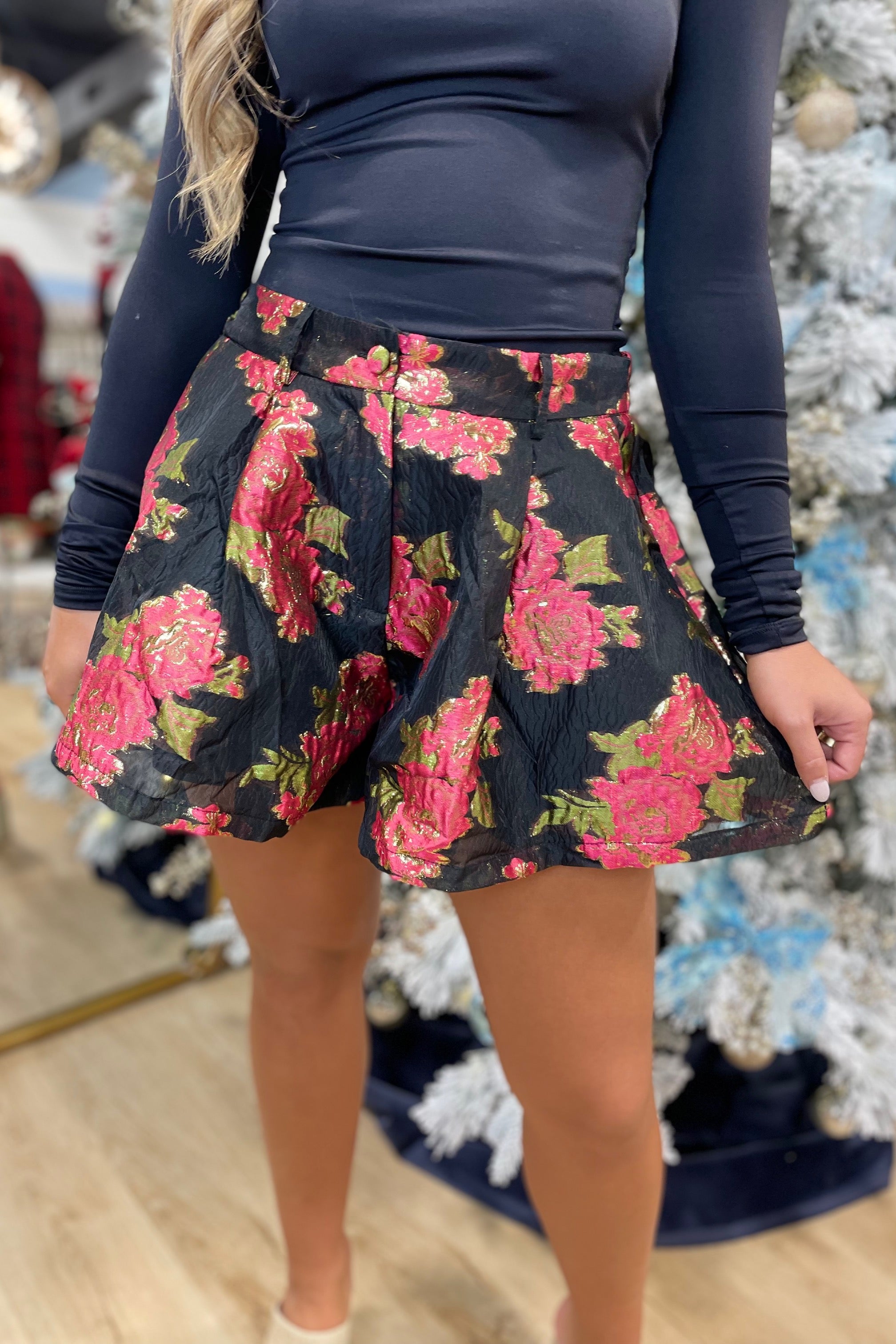 Scarlet Blossom Noir Shorts