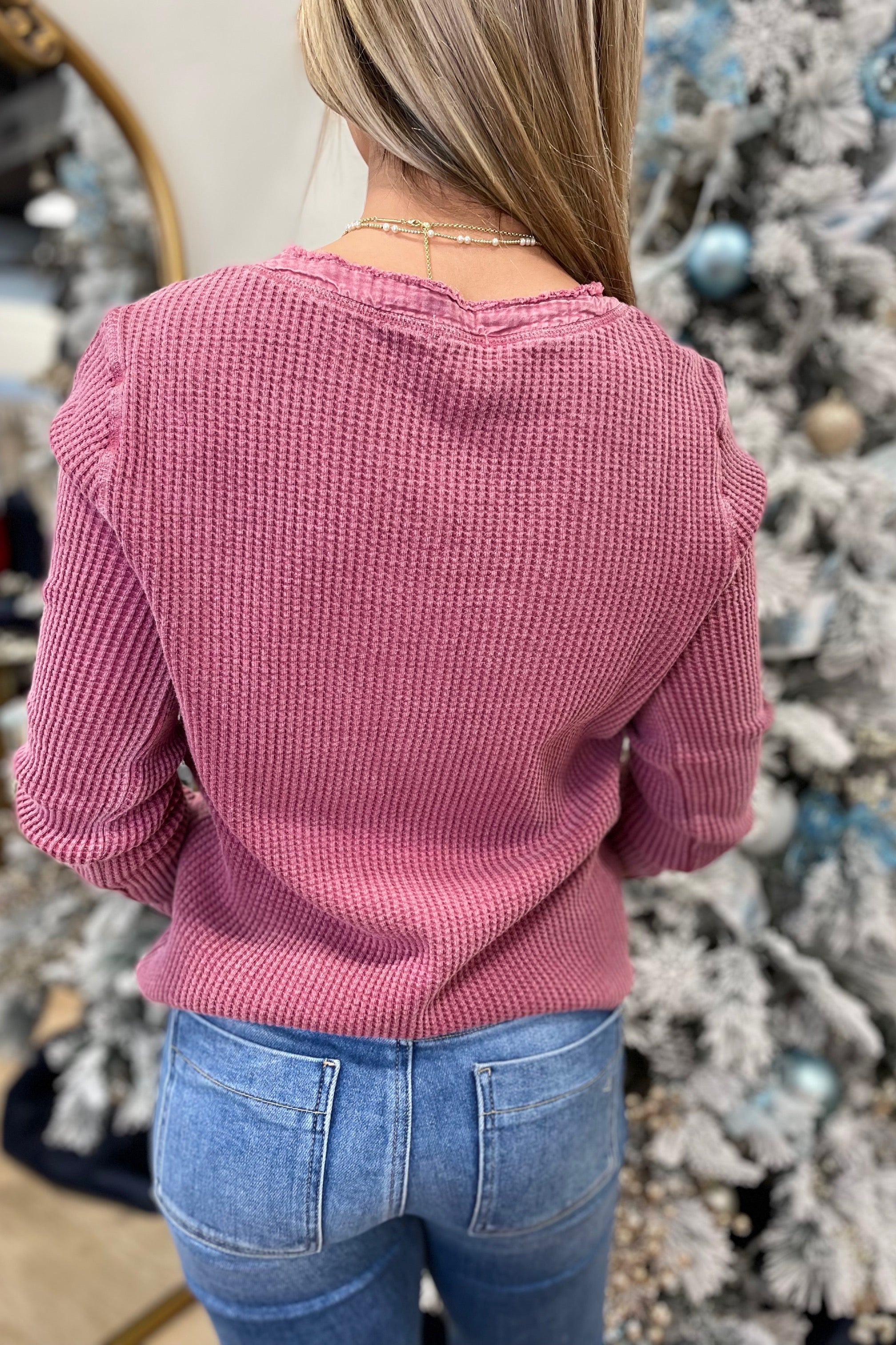 Dylan Waffle Knit Henley Currant