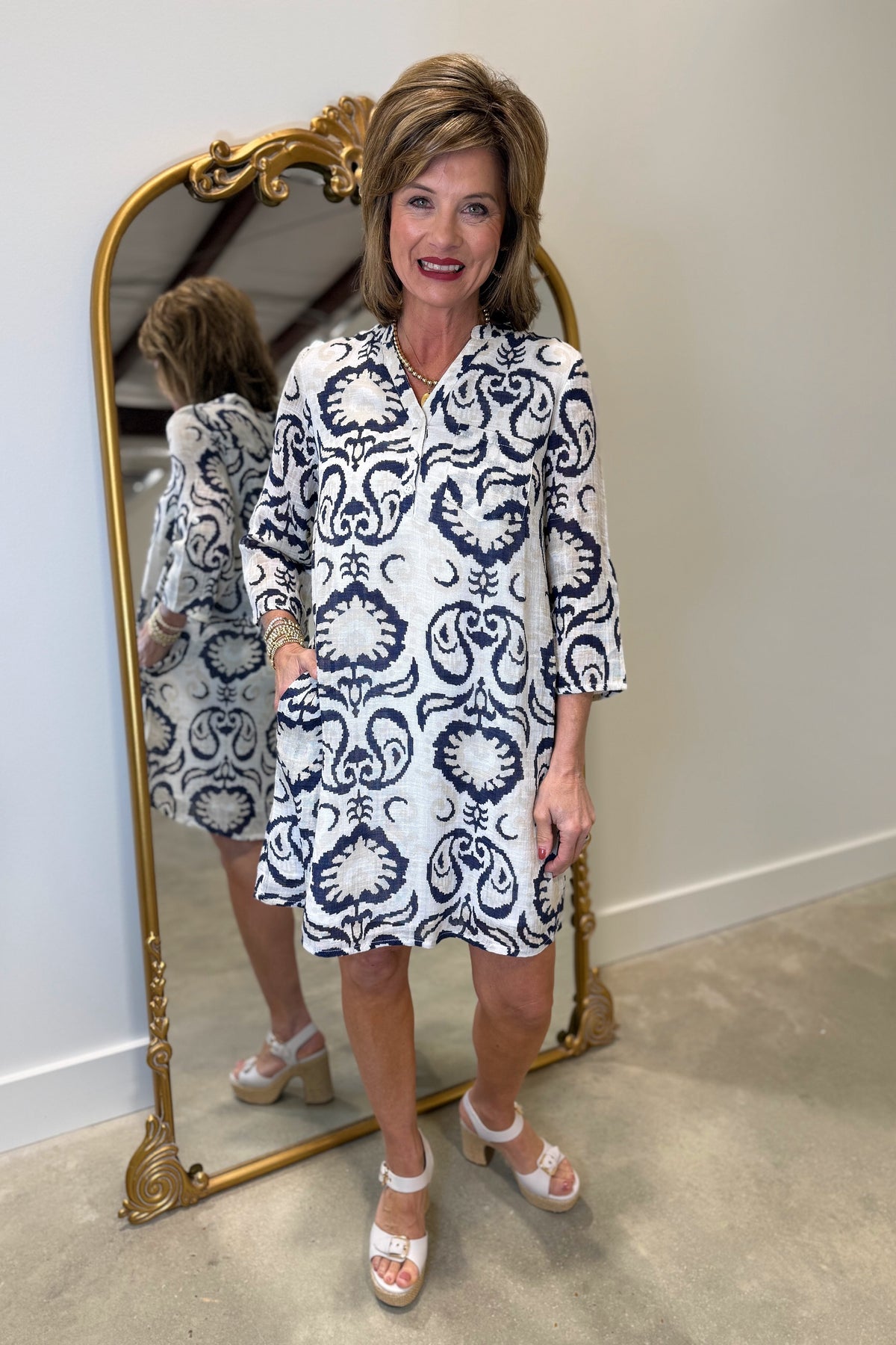 Charlie B 3/4 Sleeve Henley Dress Ornament