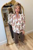 Umgee Paisley Print Blouse Cream