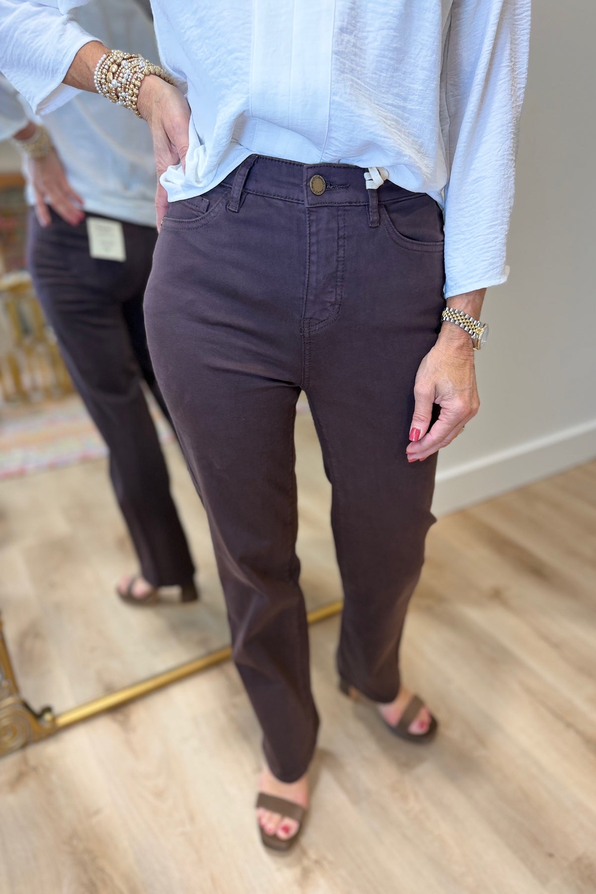 Charlie B Straight Leg Twill Pants Coffee