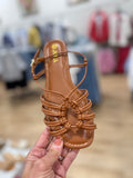 Flat Sandals with Central Braided Detail Camel