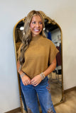 Harvest Time Mock Neck SS Sweater Top Brown