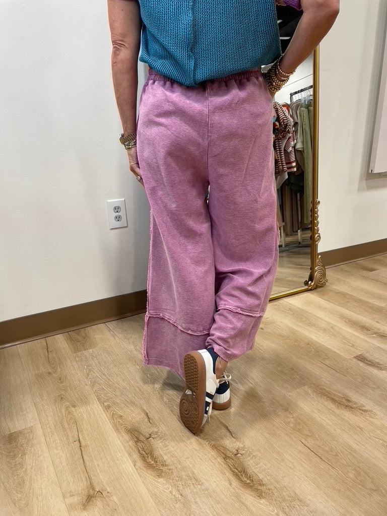 Tyler Wide Leg Mineral Washed Pants Wild Berry