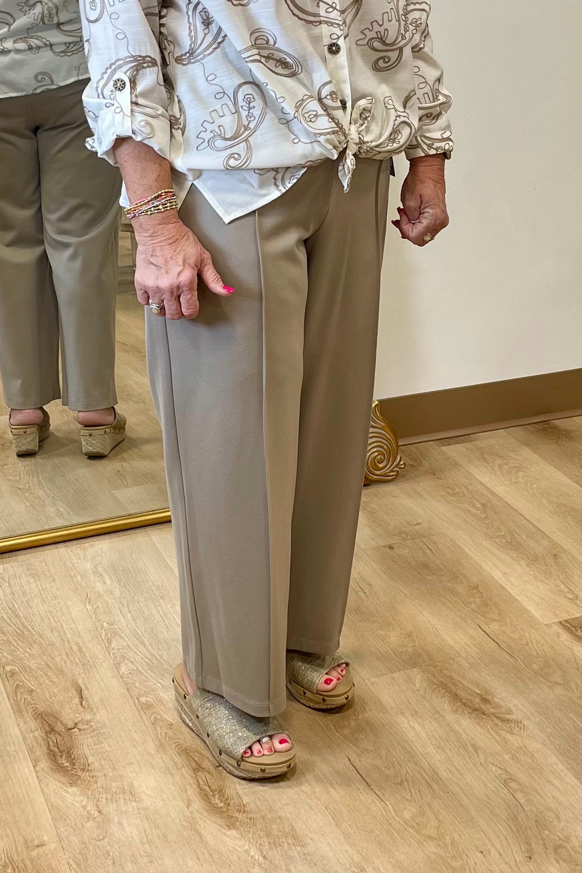 Multiples Pintuck Wide Leg Pant Stone