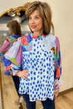 Spots Abound LS Chiffon Top Blue