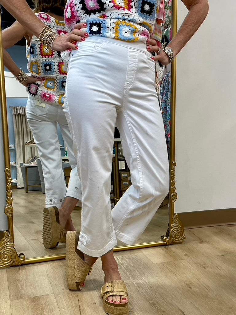 Charlie B Tab Crop Denim Pant White