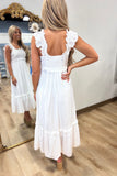 Ocean Love Ruffle Sleeve Dress White