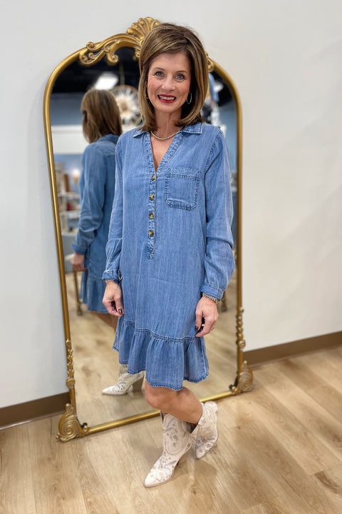 Brandy Long Sleeve Tencel Dress Blue