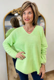 PBJ Horizontal Rib V Neck Pullover Lime