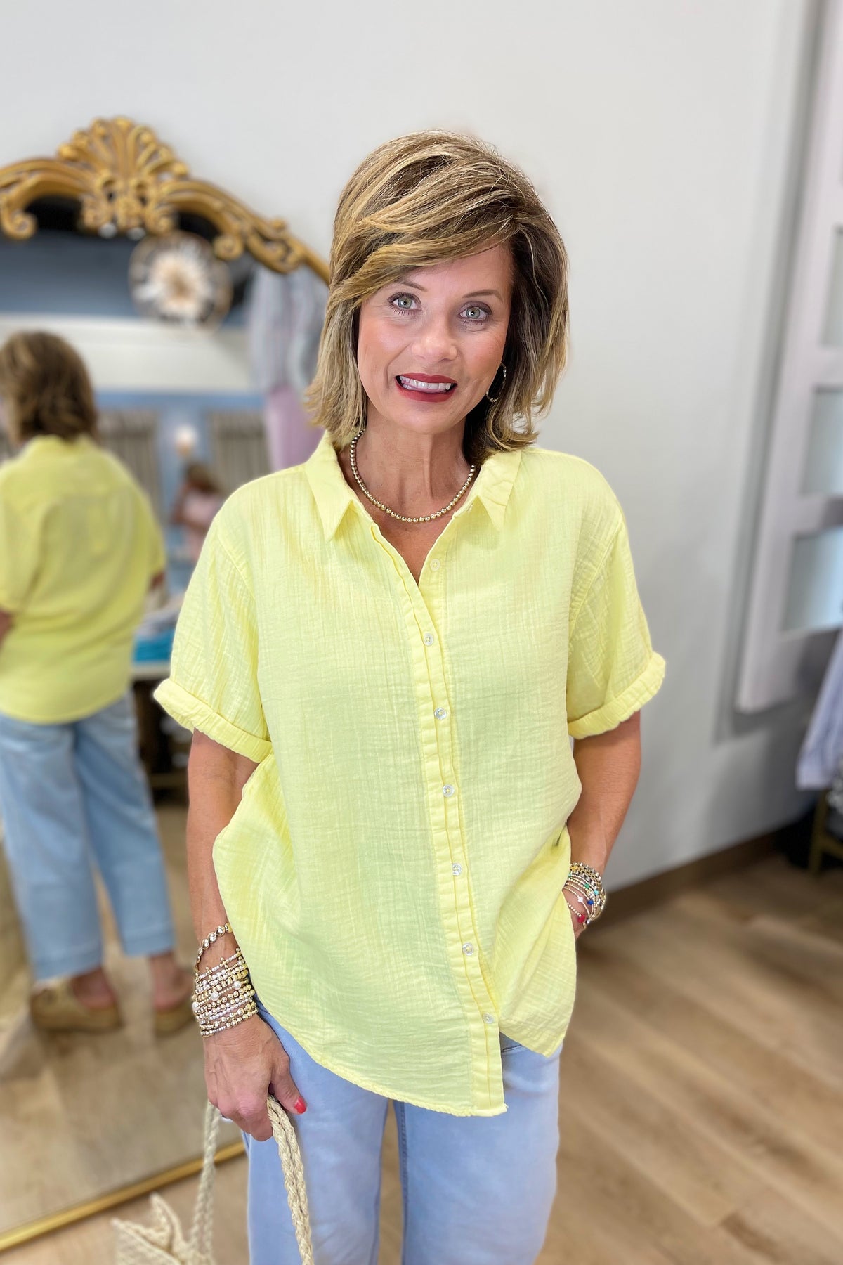 Dylan SS Roll Sleeve Shirt Yellow