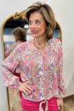 Charlie B Printed Front Ties Blouse Paisley