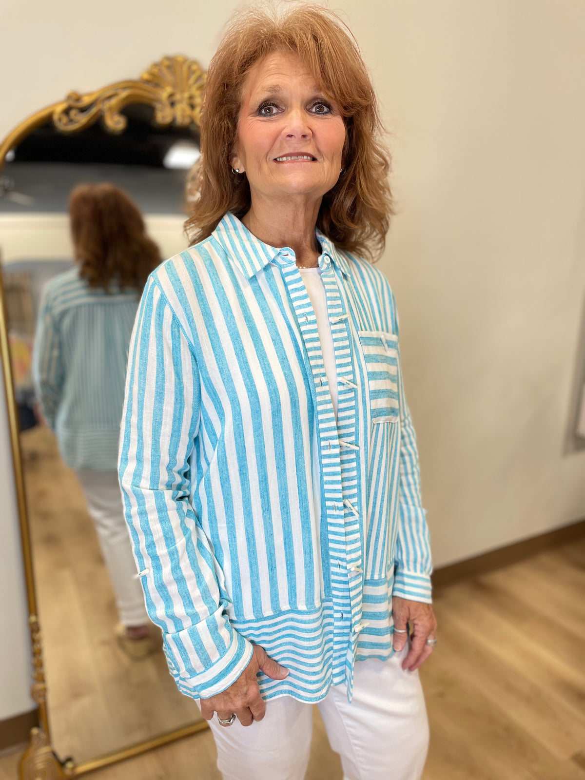 Multiples Roll Tab Shirt Turquoise