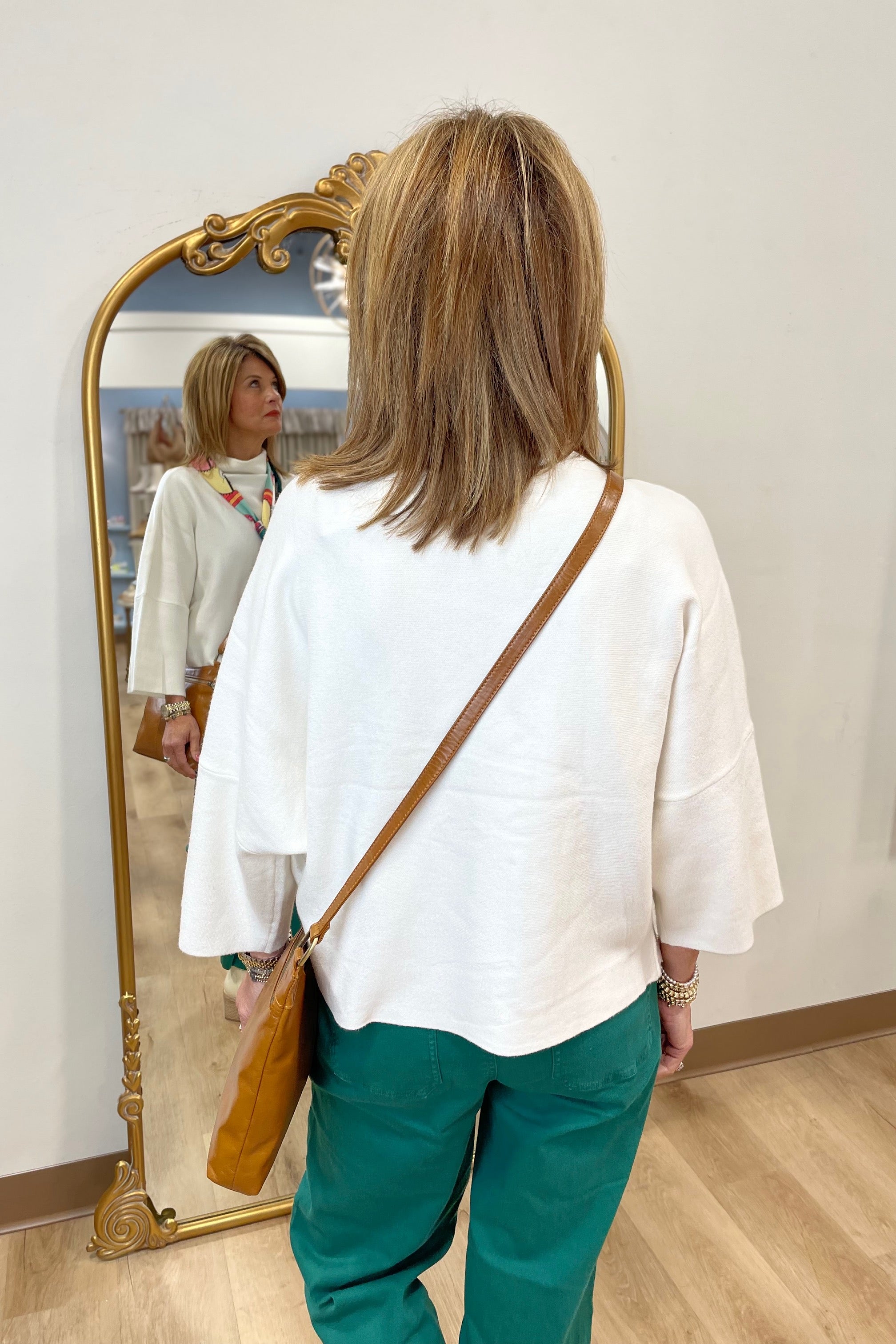 APNY Funnel Neck Sweater w Patch Pockets White