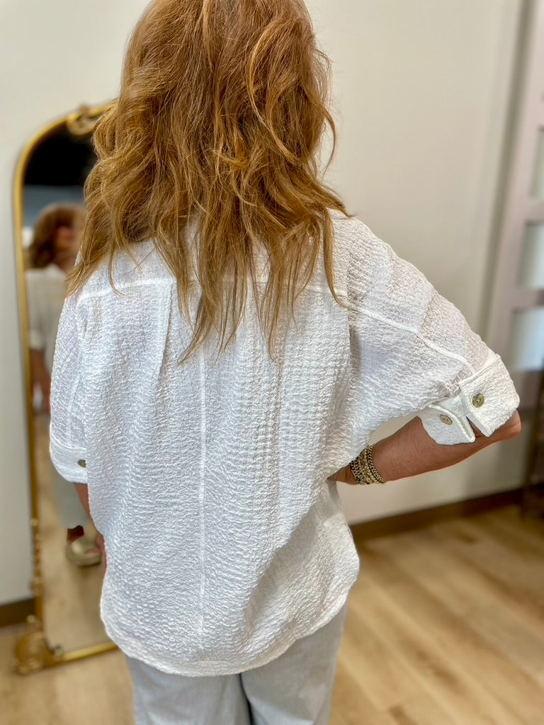 APNY Textured Split Neck Top White