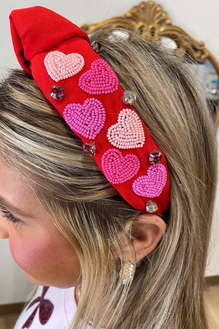 Valentine Beaded Headband Red
