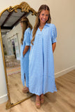 Umgee Gingham Gables Midi Dress Blue