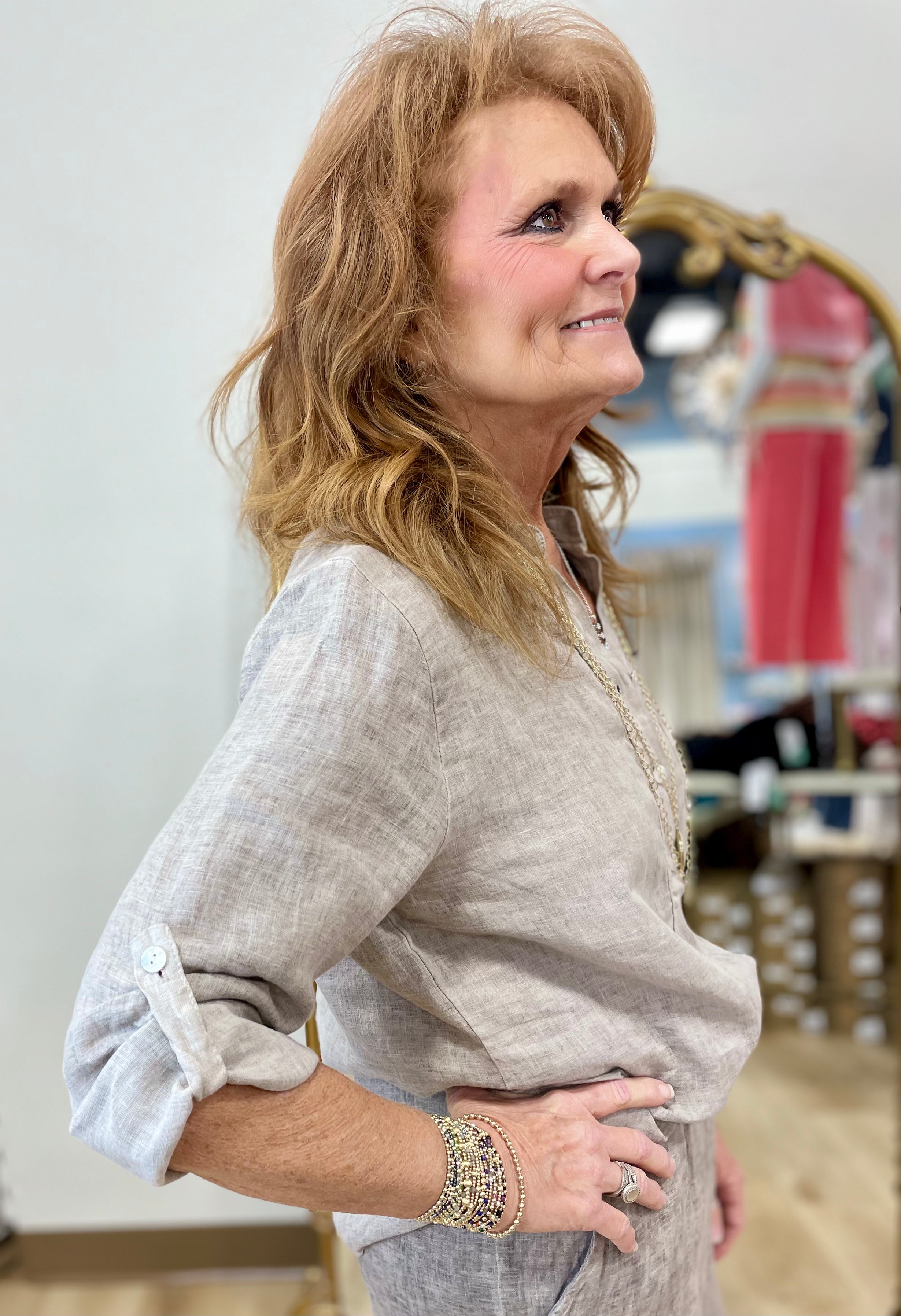 Tempo Paris 3 Button Tunic Taupe