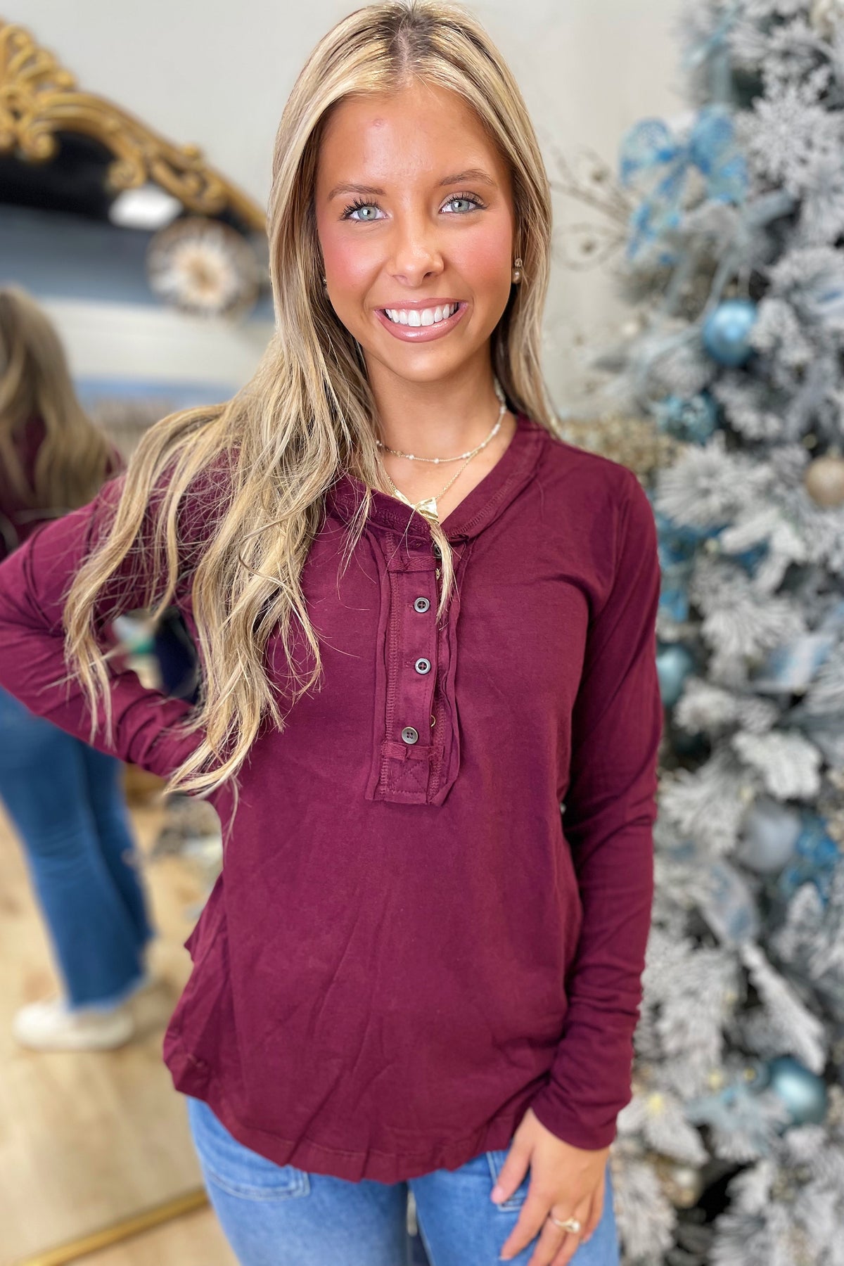Ready for Layering Henley Maroon