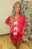 Comfy Tonight Satin Short Pajama Set Red.