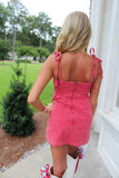 First Down Denim Romper Dress Red