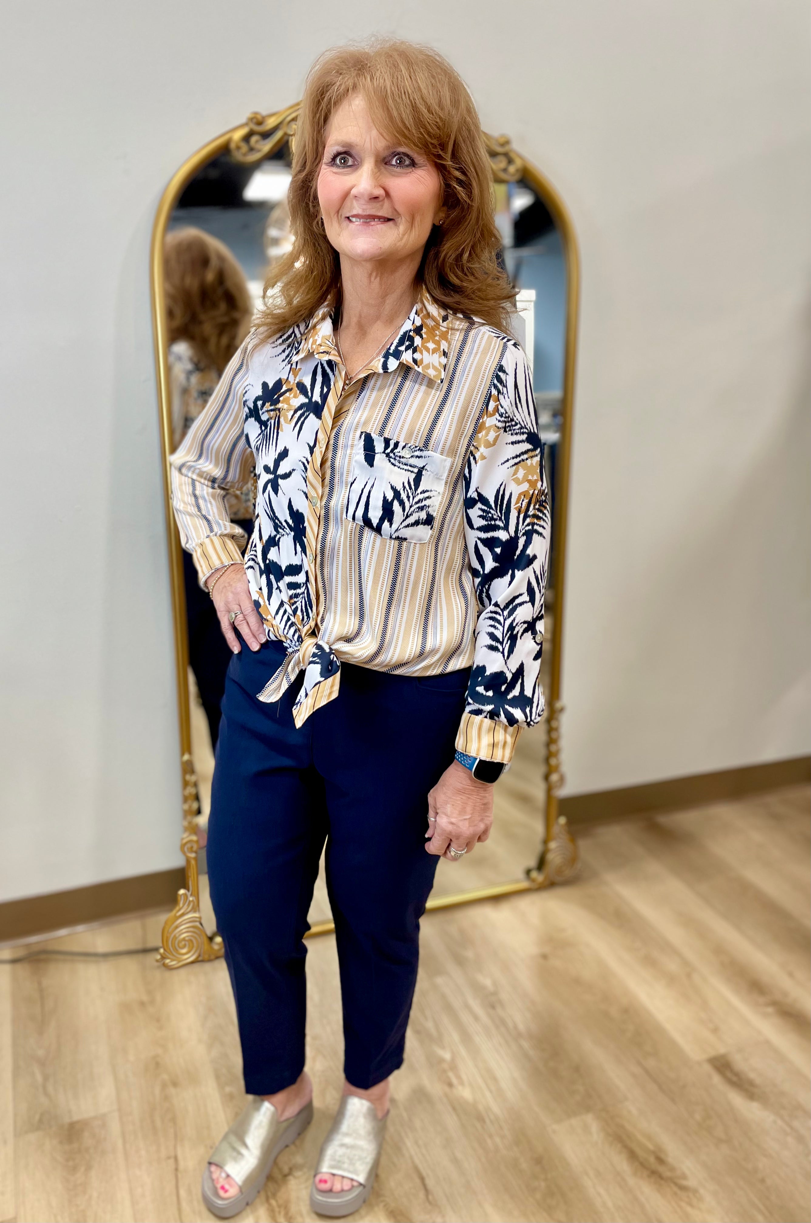 Multiples Button Front Shirt Creme Brulee