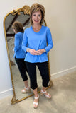 Multiples 3/4 Sleeve V Neck Top French Blue