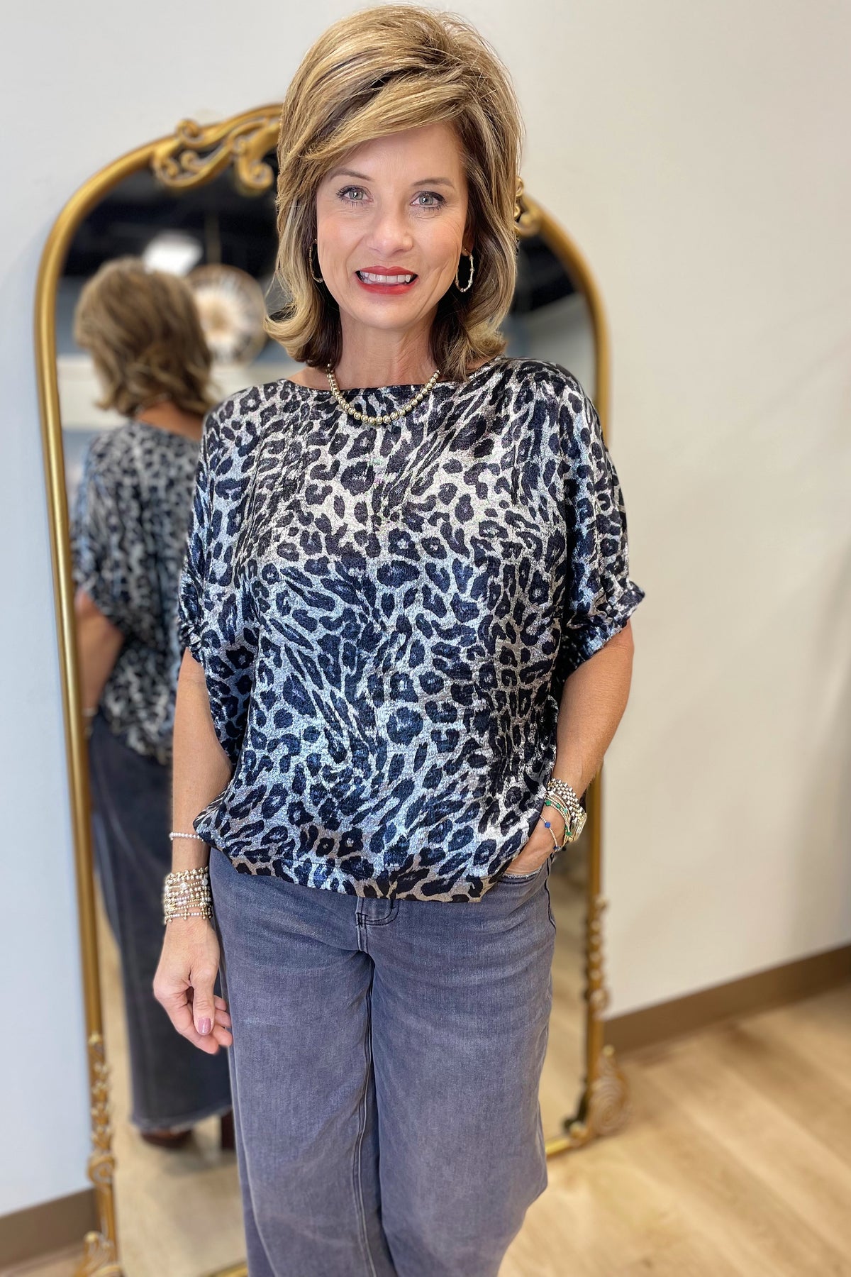Silver Leopard Metallic Blouse
