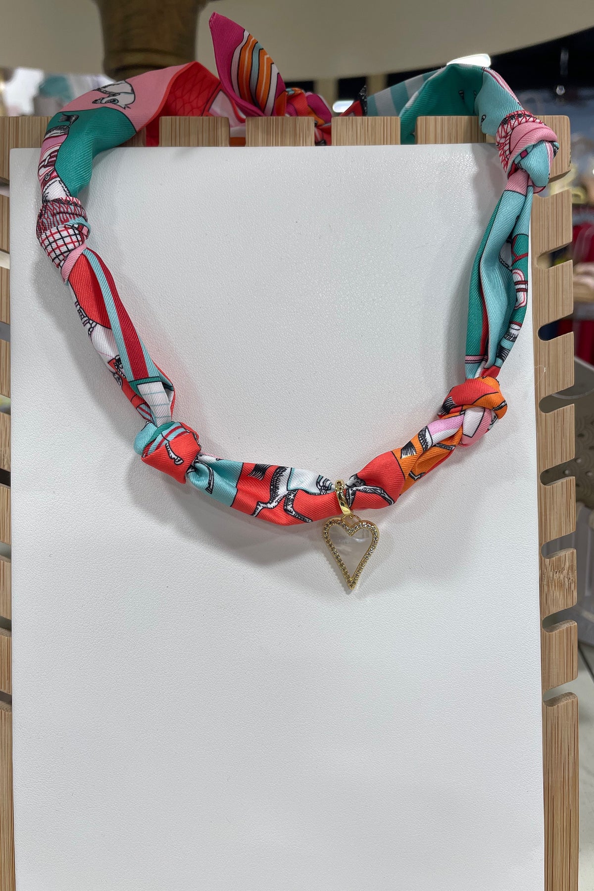 Scarf Charm Necklace Emerald Pearl