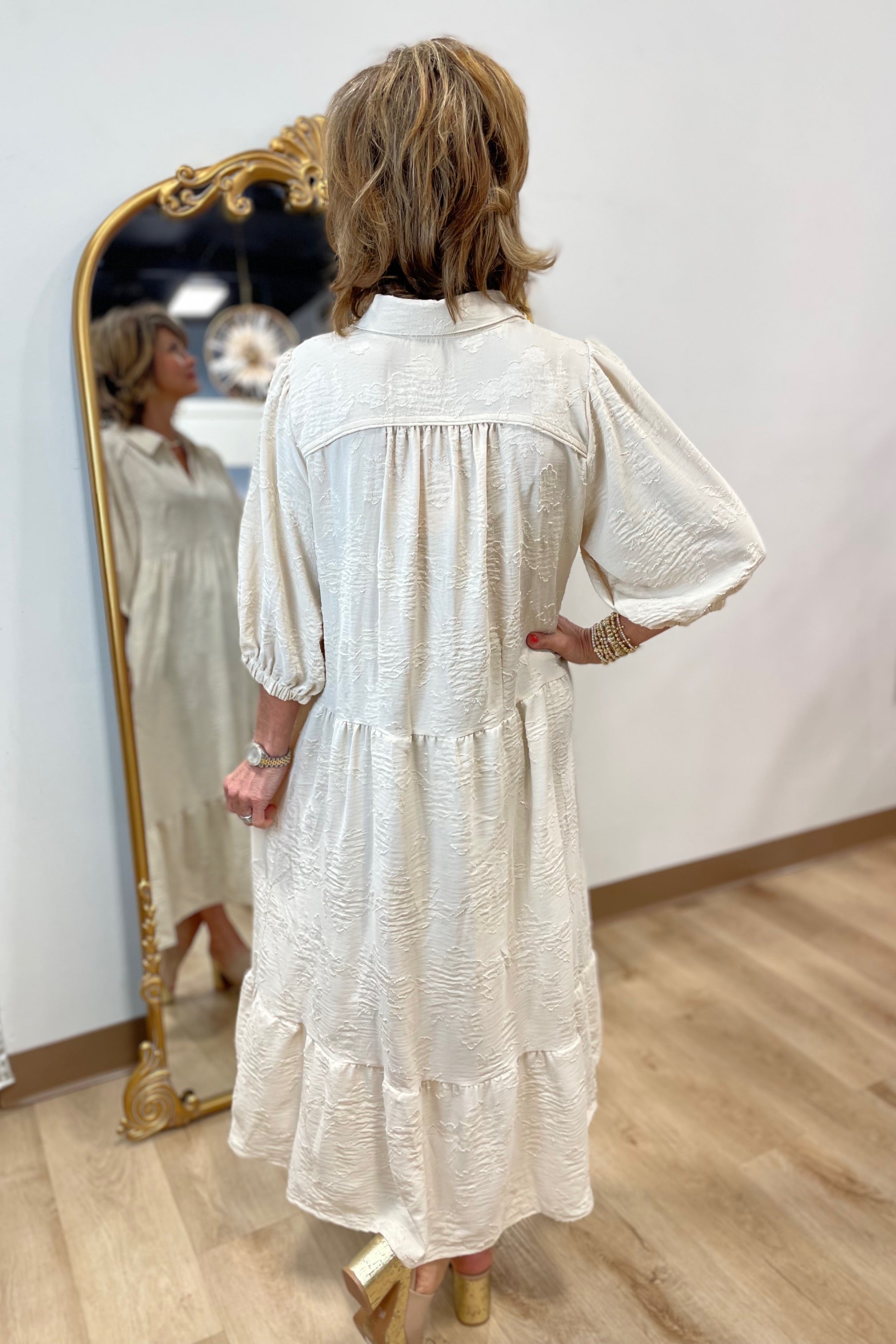 Umgee Floral Burnout Midi Dress Natural
