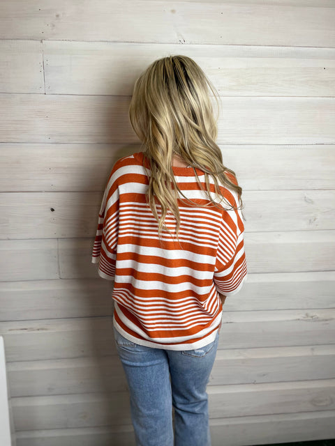 Trace Striped Knit Sweater Rust/Ivory