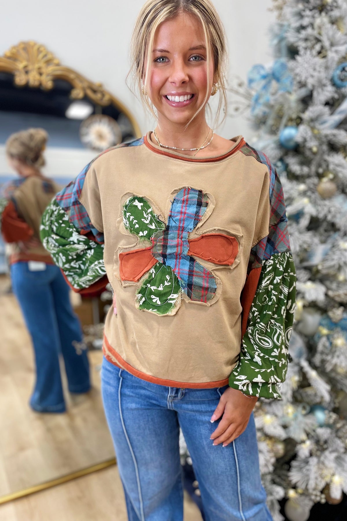 Flower Patch Quilted Tee Mushroom