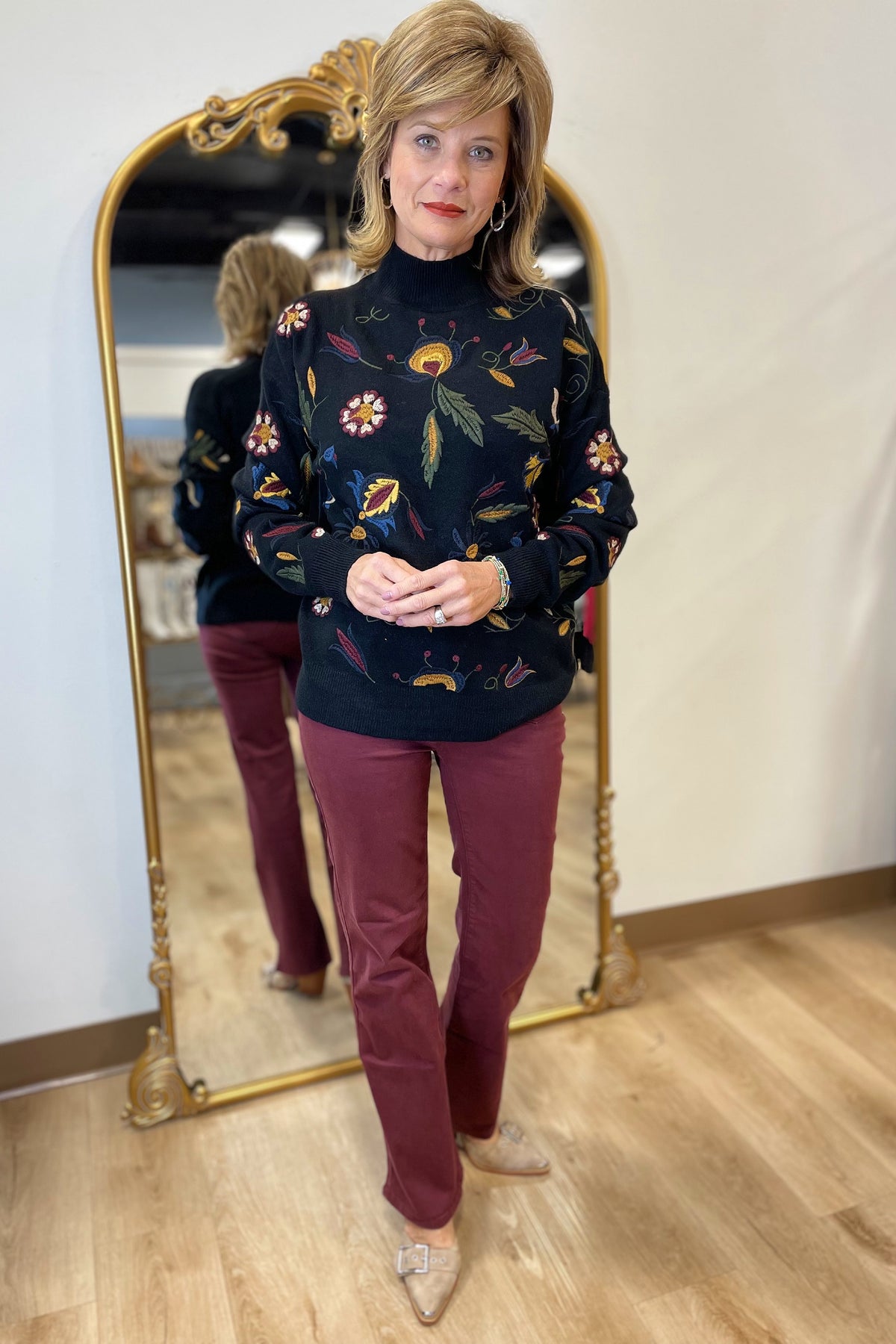 Charlie B Embroidered Sweater Black