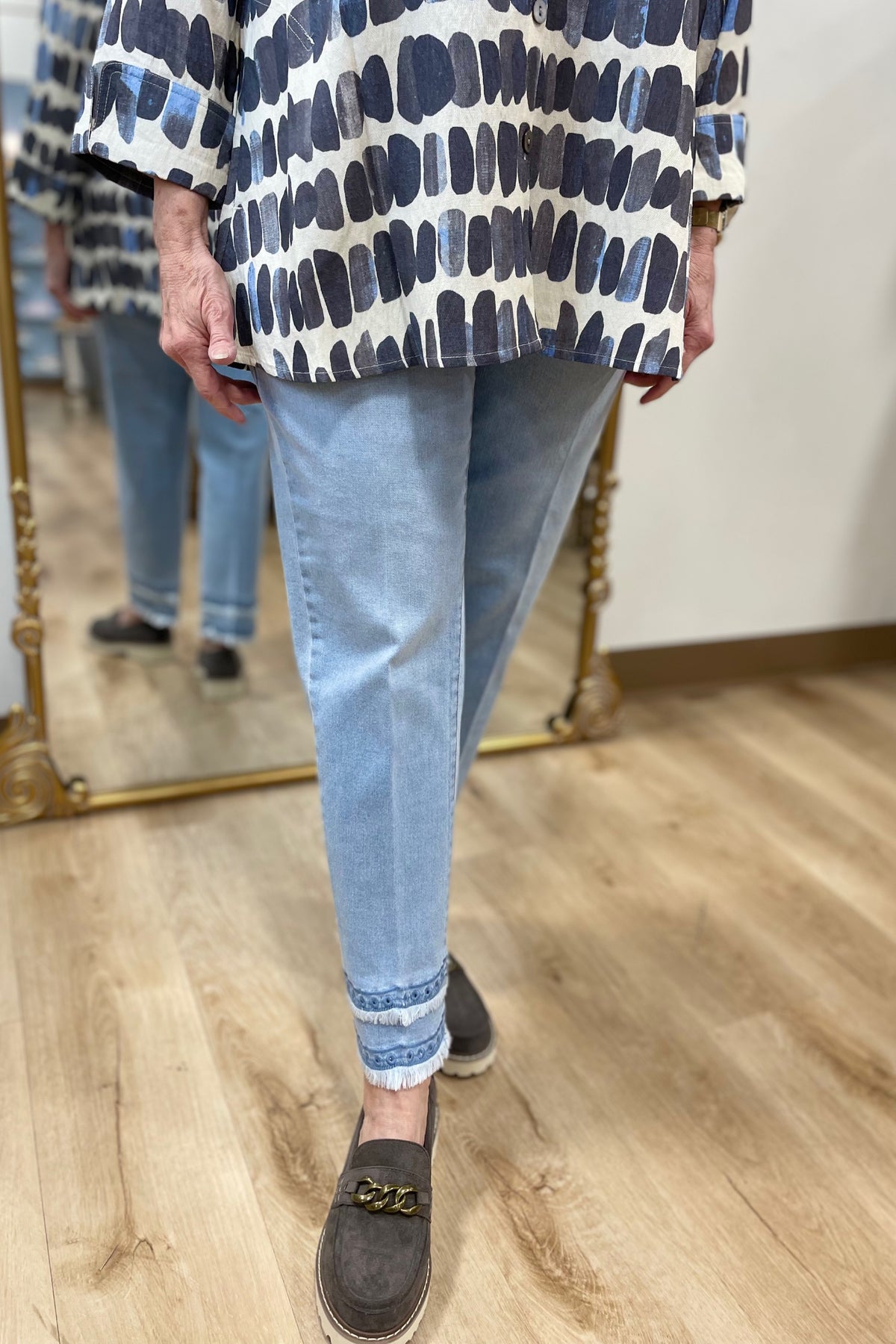 Multiples Eyelet & Fringe Hem Jean
